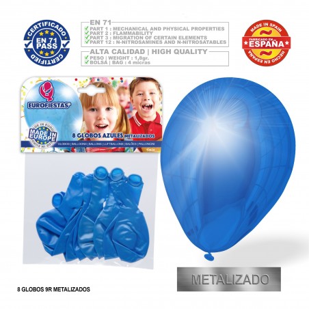 Pacchetto di palloncini metallizzati blu morbido 9r 8 unità