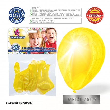 Pacco di palloncini metallici gialli 9r 8 unità