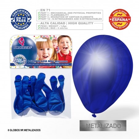 Pacchetto di palloncini in alluminio blu reale 9r 8 unità