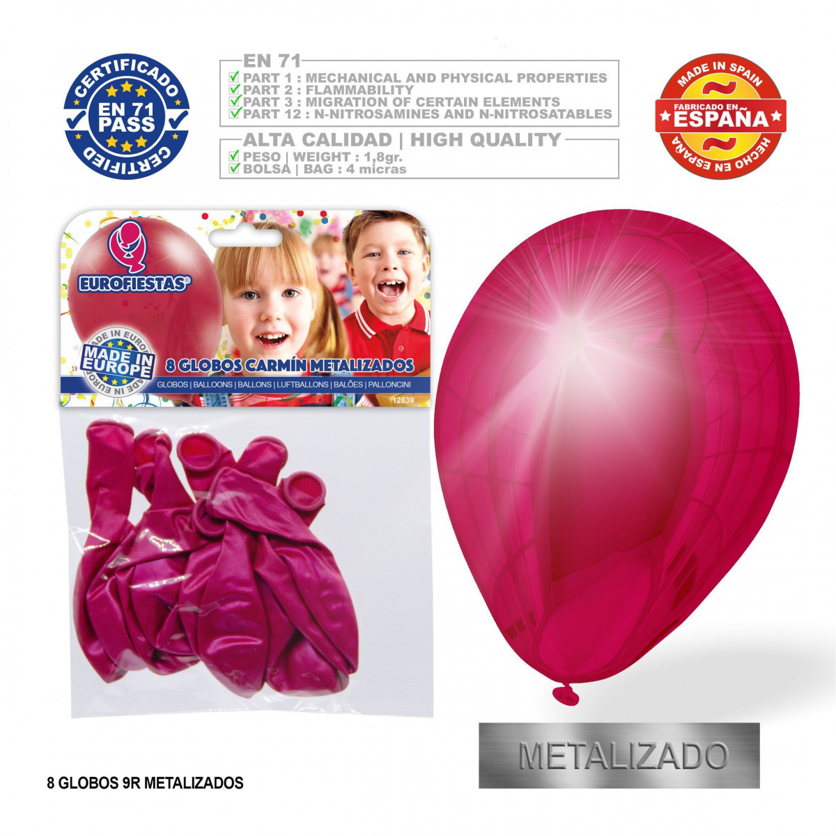 Palloncino metallico carminio 9r 8 unità