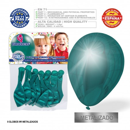 Palloncino verde metallizzato 9r 8 unità