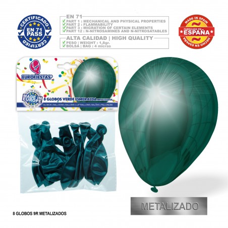 Palloncino metallico verde smeraldo 9r 8 unità