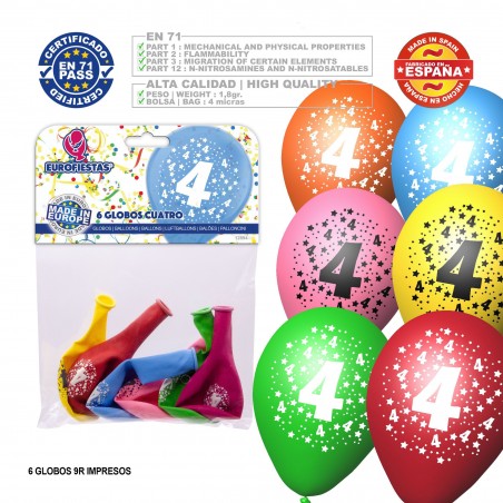 Pacchetto di palloncini assortiti colori 9r numero 4 stampato 6 unità