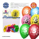 Pacco palloncini colori assortiti 9r numero 5 stampato 6 unità