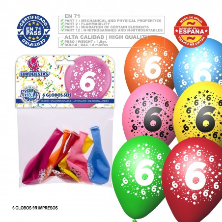 Pacchetto di palloncini assortiti colori 9r numero 6 stampato 6 unità