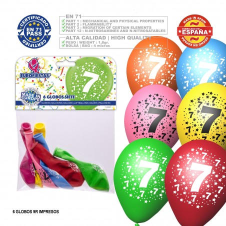 Pacchetto di palloncini colorati assortiti 9r numero 7 stampato 6 unità