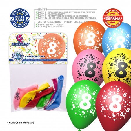 Pacchetto di palloni colorati assortiti 9r numero 8 stampato 6 unità