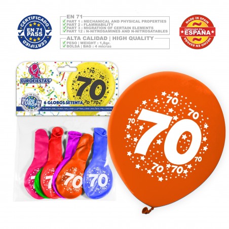 Palloncino colori assortiti 9r numero 70 stampato 6 unità