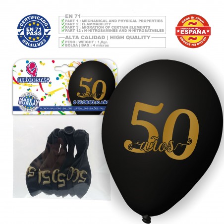 Pacchetto palloncini 50 anni 6 neri