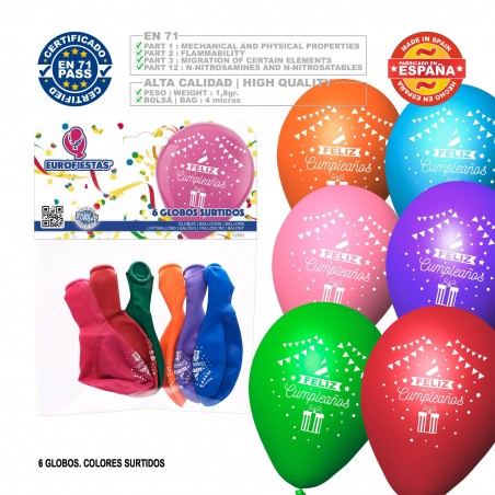 Pacco palloncini felice compleanno 6 assortiti