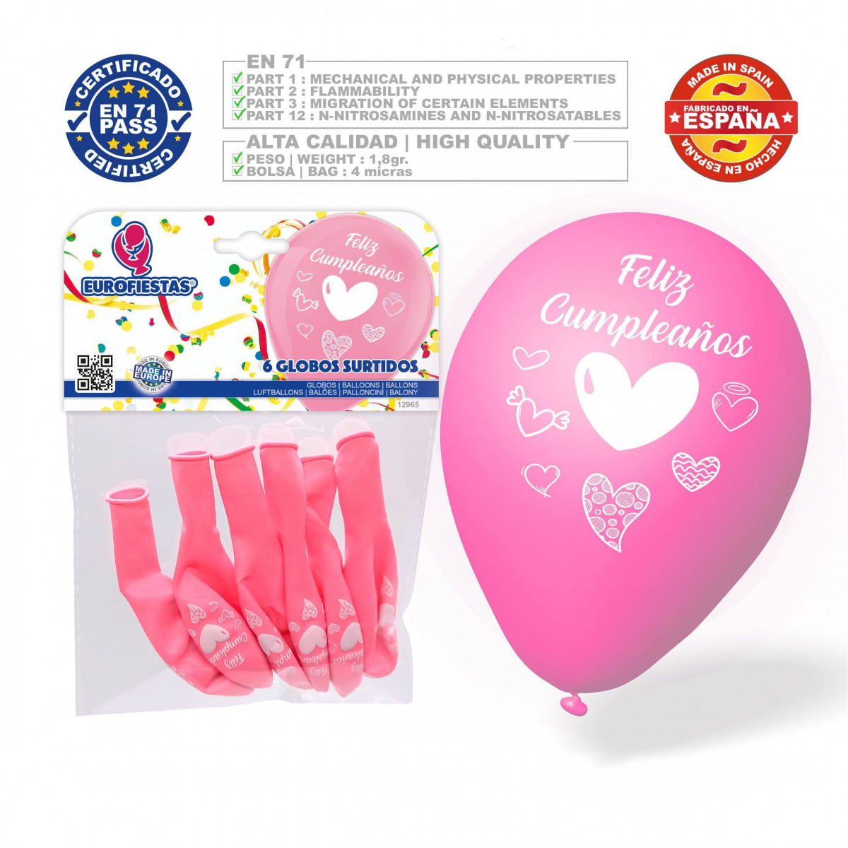 Pacco palloncini felice compleanno 6 rosa