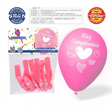 Pacco palloncini felice compleanno 6 rosa