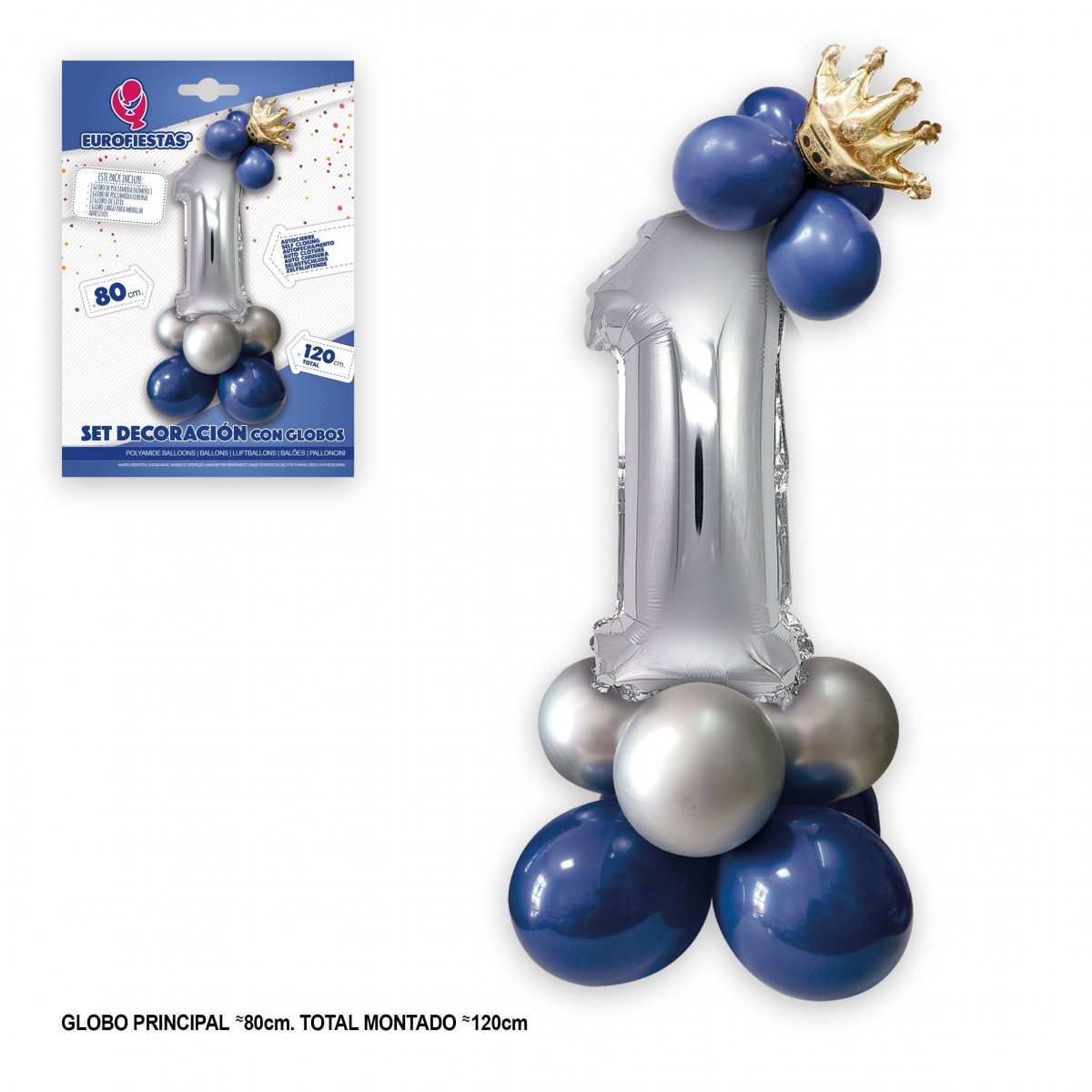 Set palloncini foil corona 80cm 1 argento blu