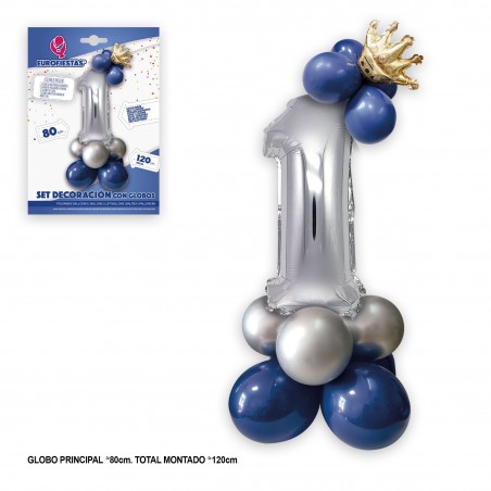 Set palloncini foil corona 80cm 1 argento blu