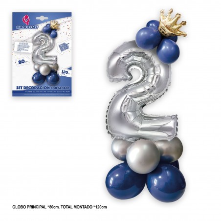 Set di palloncini foil a forma di corona 80 cm 2 blu argento