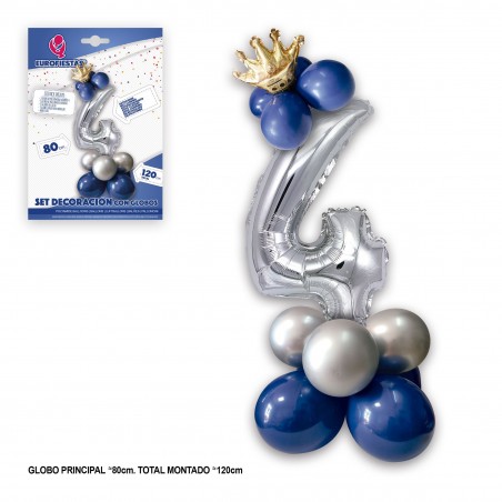 Set di palloncini foil a forma di corona 80 cm 4 blu argento