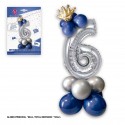 Set palloncini foil corona 80cm 6 argento blu
