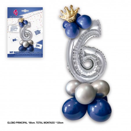 set palloncini corona alluminio argento blu