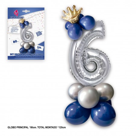 Set palloncini foil corona 80cm 6 argento blu
