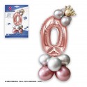 Set palloncini foil corona 80cm 0 argento rosa