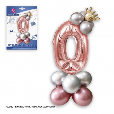 Set palloncini foil corona 80cm 0 argento rosa