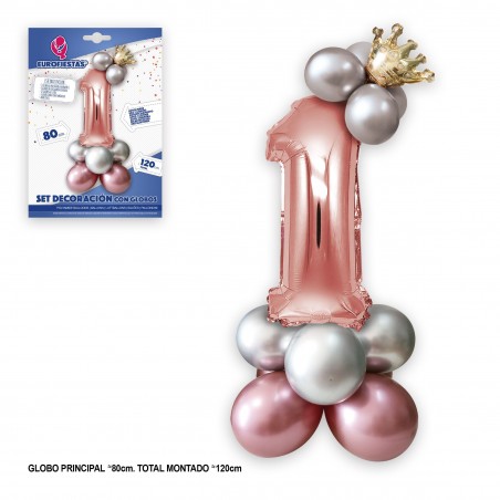 Set palloncini in foil corona 80cm 1 argento rosa