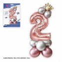 Set globo foil corona 80cm 2 argento rosa