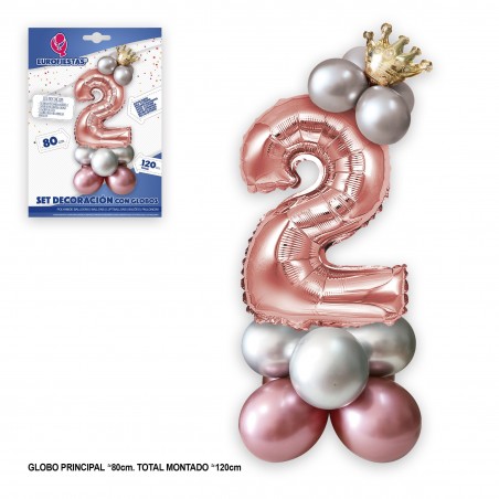 Set globo foil corona 80cm 2 argento rosa