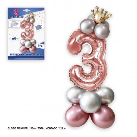 Set di palloncini foil a forma di corona 80 cm 3 rosa argento