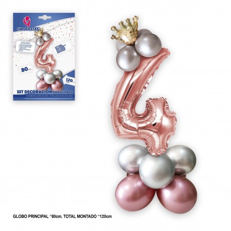 Set palloncino foil corona 80cm 4 argento rosa