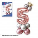 Set globo foil corona 80cm 5 argento rosa