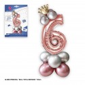 Set palloncini in foil corona 80cm 6 argento rosa