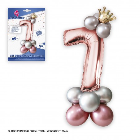 Set palloncini foil corona 80 cm 7 argento rosa