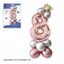 Set palloncini foil corona 80cm 8 argento rosa