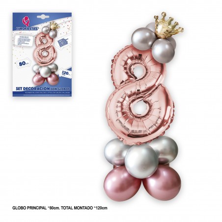 Set di palloncini foil corona 80 cm 8 argento rosa