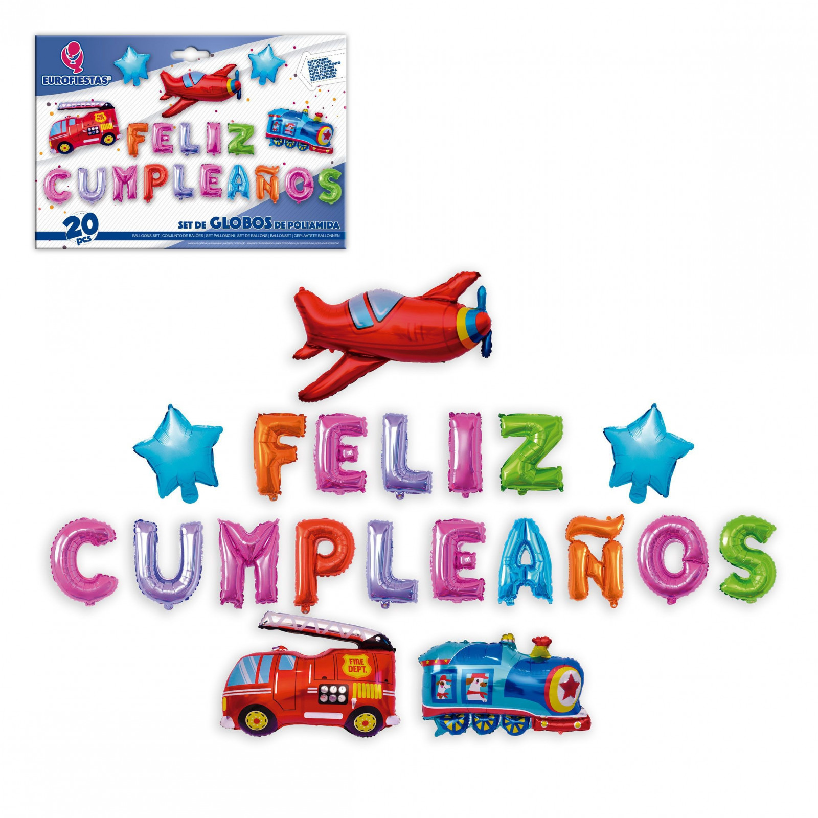 Set palloni poliamidici felice compleanno veicoli