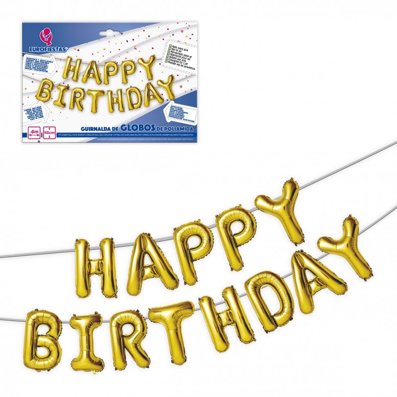 Set di palloncini in poliammide da 40 cm con scritta "Happy Birthday" dorata