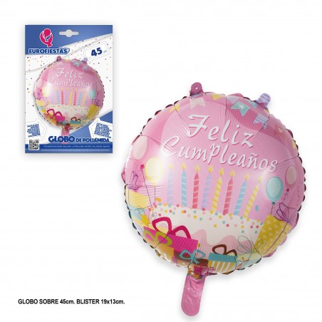 Palloncino buon compleanno in poliammide con candeline rosa 45cm