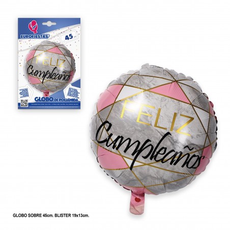 Palloncino poliamide felice compleanno linee rosa 45cm