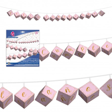 Ghirlanda cubi felice compleanno rosa