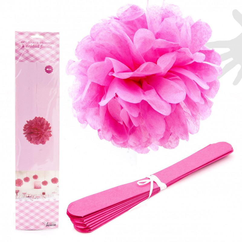 Pompon pendente 1u.40cm fucsia