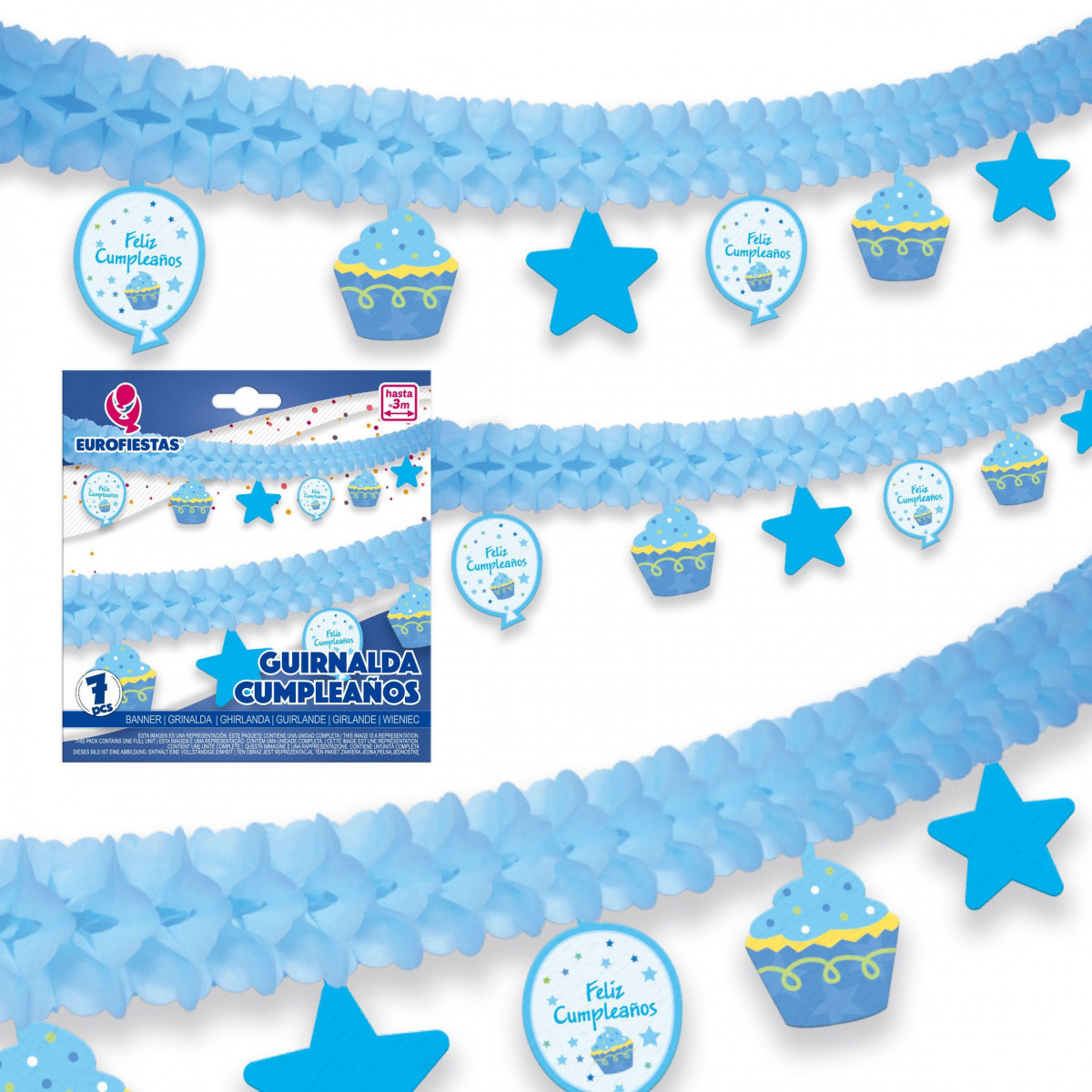 Ghirlanda di carta felice compleanno celeste