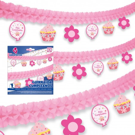 Ghirlanda di carta felice compleanno rosa
