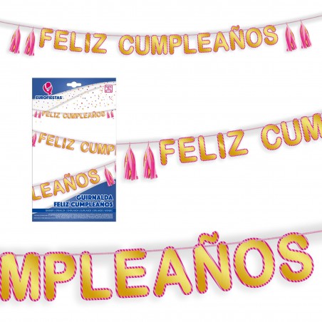 Ghirlanda felice compleanno oro bordo rosa
