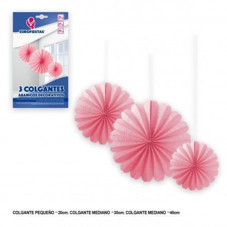 Set di 3 pomponi rosa decorativi da appendere.