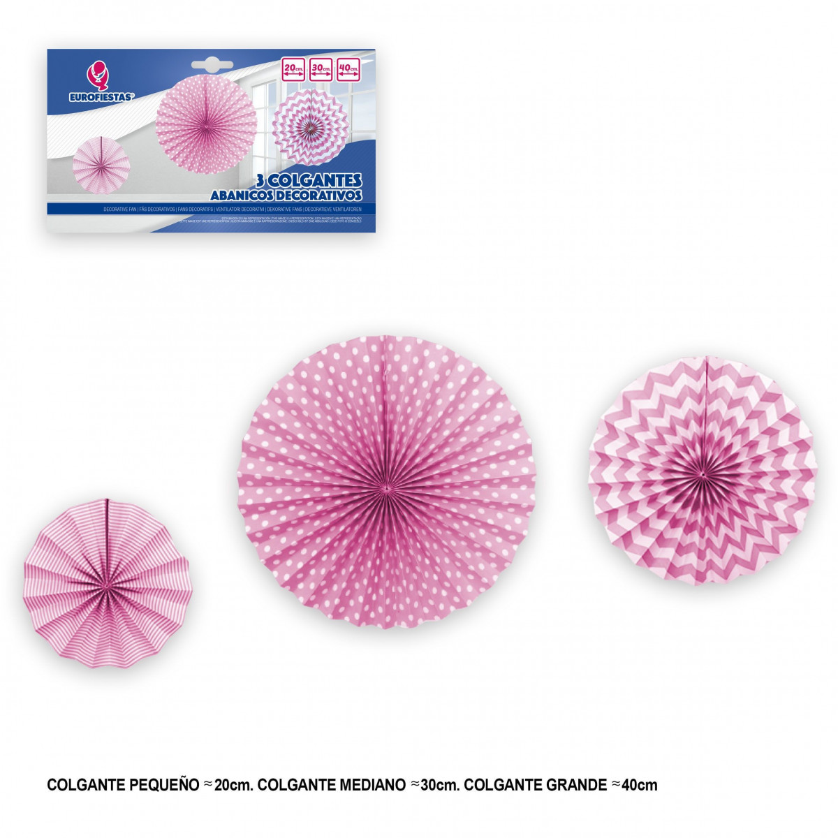 Set di 3 pompon rosa decorativi da appendere.