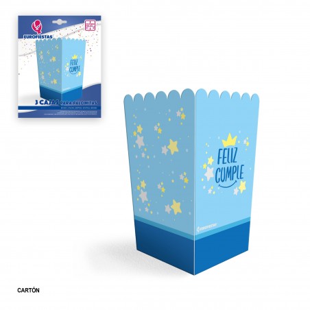 Scatole popcorn collezione felice compleanno blu