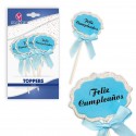 Buon compleanno bordo blu argento topper