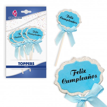 Buon compleanno bordo blu argento topper