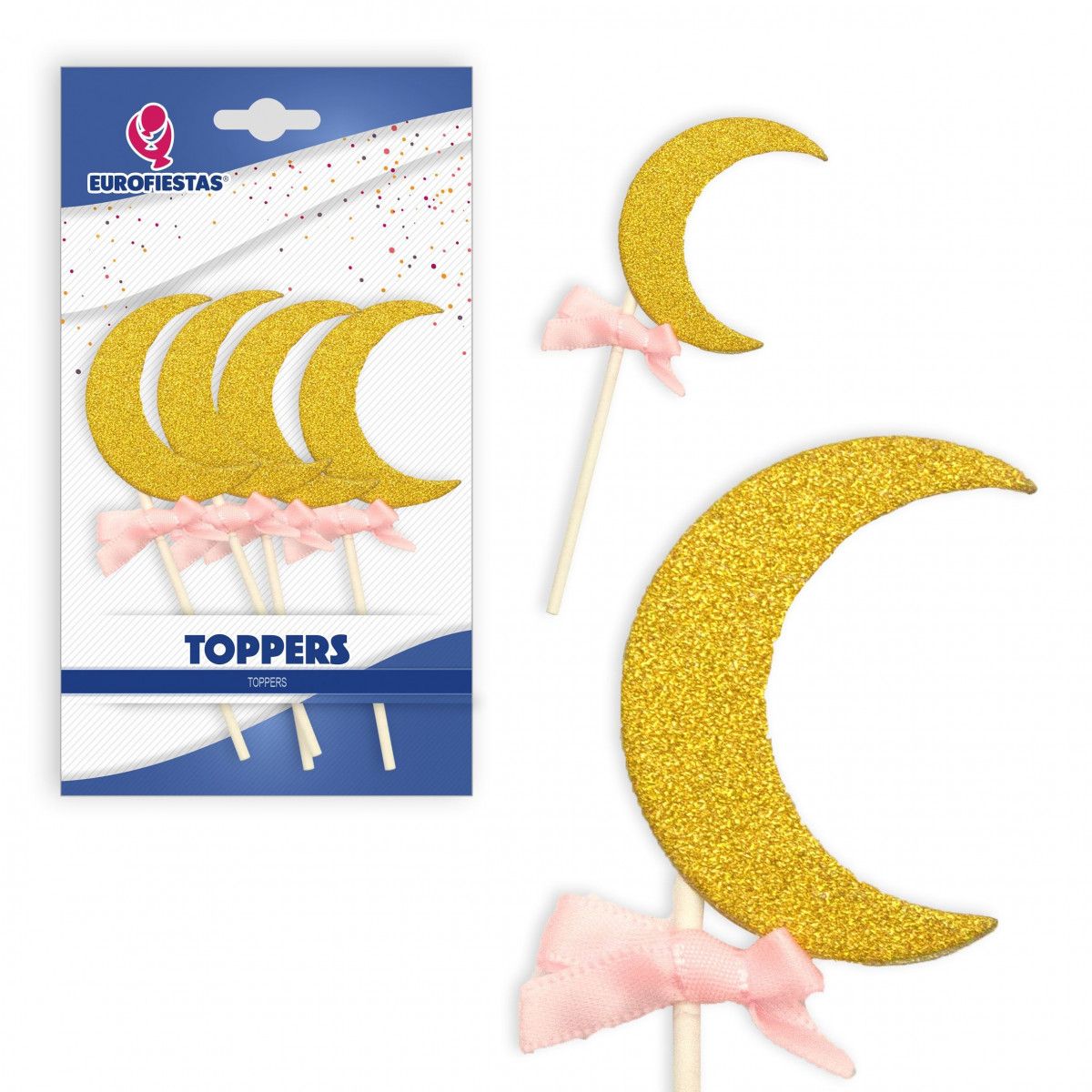 Topper luna oro fiocco rosa